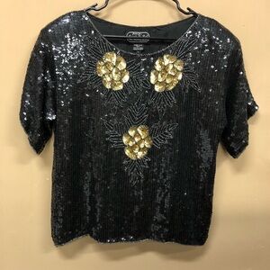 Silk Sequin Bead Art Drag Blouse Top Paris